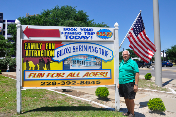 Lee Duquette and the Shrimping trip sign